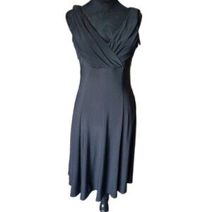 Jones Wear Dress Women's 6 Black Sleeveless Draped Flared Midi Dress